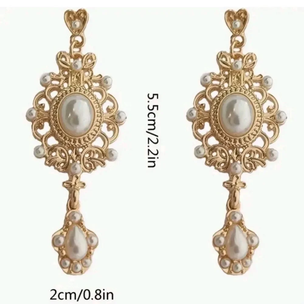Gold Filigree Pearl Drop Earrings Bridal Wedding Dangle Earrings Vintage Glamour